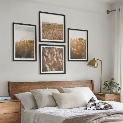 Set of 4 wall art pieces Summer meadows flowers sunset