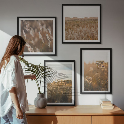 Set of 4 wall art pieces Summer meadows flowers sunset