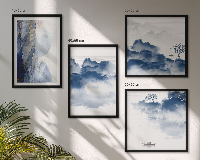 Multi-piece wall decor set Mountains clouds trees birds background