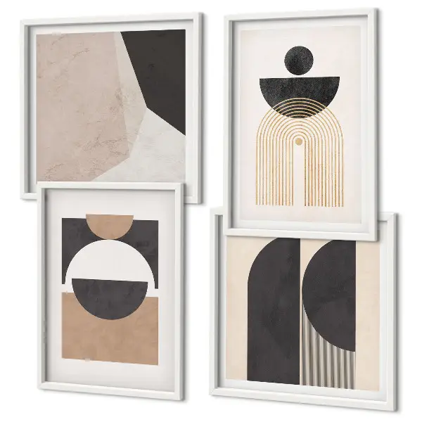 Wall art set abstract shapes in beige and brown