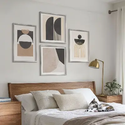 Wall art set abstract shapes in beige and brown