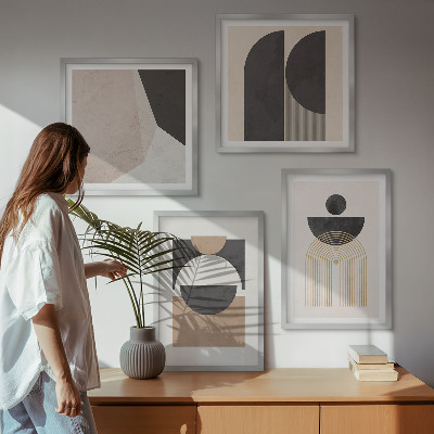 Wall art set Abstract shapes beige brown