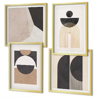 Wall art set abstract shapes in beige and brown