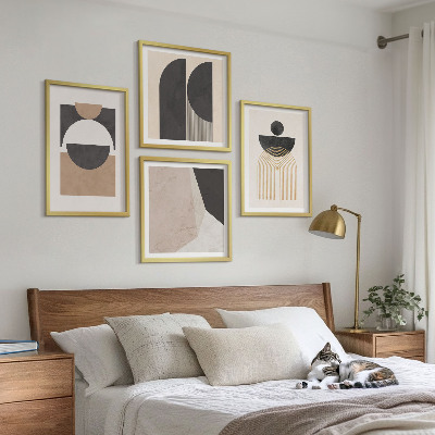 Wall art set Abstract shapes beige brown