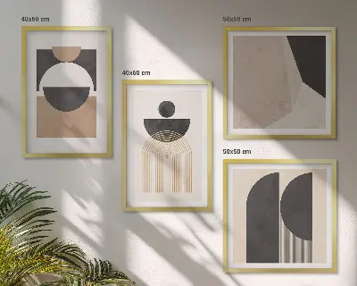 Wall art set abstract shapes in beige and brown