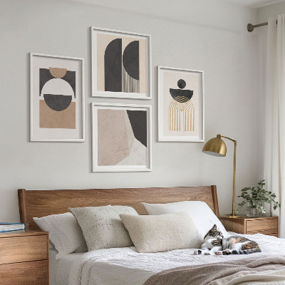 Wall art set Abstract shapes beige brown