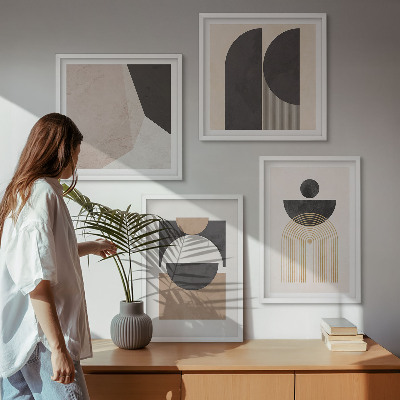 Wall art set Abstract shapes beige brown