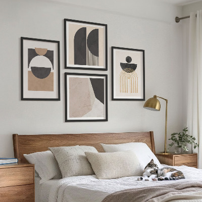 Wall art set Abstract shapes beige brown