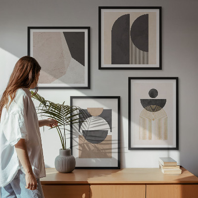 Wall art set Abstract shapes beige brown