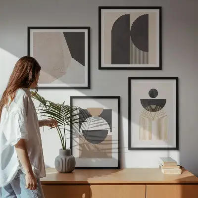 Wall art set abstract shapes in beige and brown