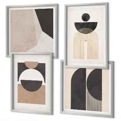 Wall art set abstract shapes in beige and brown