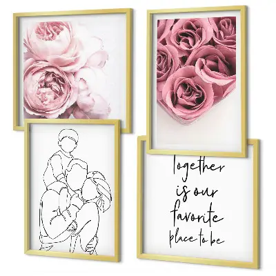 Family line-art rose bouquets wall art set of 4 pieces