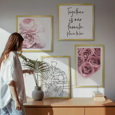 Family line-art rose bouquets wall art set of 4 pieces