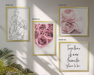 Set of 4 wall art pieces Family line-art rose bouquets