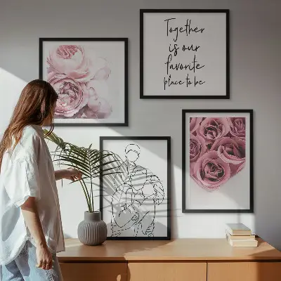 Family line-art rose bouquets wall art set of 4 pieces