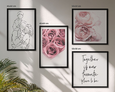 Set of 4 wall art pieces Family line-art rose bouquets