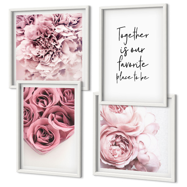 Multi-piece wall decor set Flowers bouquets of roses home inscription