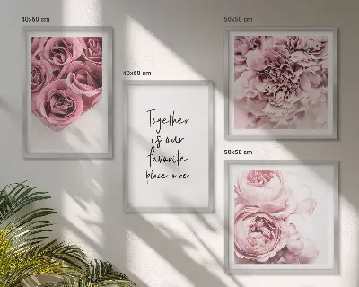 Multi-piece wall decor set featuring a floral rose bouquet and home text design