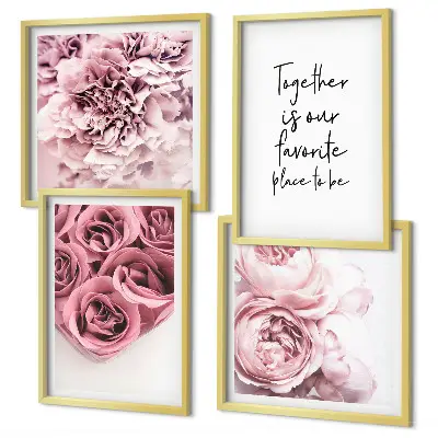 Multi-piece wall decor set featuring a floral rose bouquet and home text design