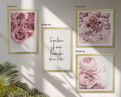 Multi-piece wall decor set featuring a floral rose bouquet and home text design