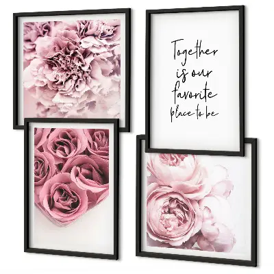 Multi-piece wall decor set featuring a floral rose bouquet and home text design