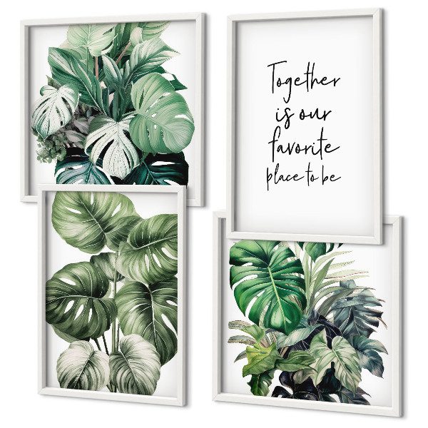 Wall art set Green tropical leaves decoration