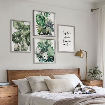 Wall art set Green tropical leaves decoration