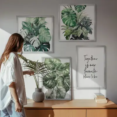 Green tropical leaves wall art set decorative botanical prints