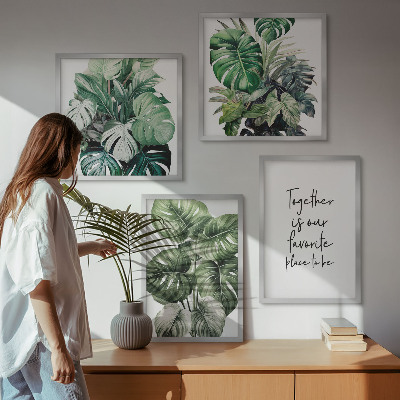 Wall art set Green tropical leaves decoration