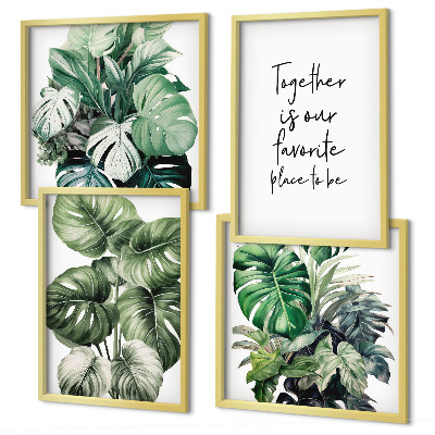 Wall art set Green tropical leaves decoration