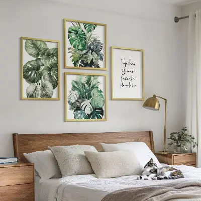 Green tropical leaves wall art set decorative botanical prints