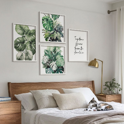 Wall art set Green tropical leaves decoration