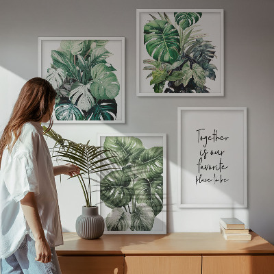 Wall art set Green tropical leaves decoration