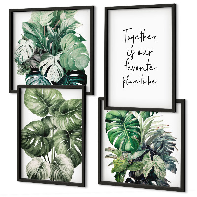 Wall art set Green tropical leaves decoration