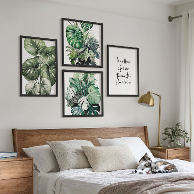 Wall art set Green tropical leaves decoration