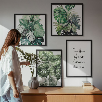 Wall art set Green tropical leaves decoration
