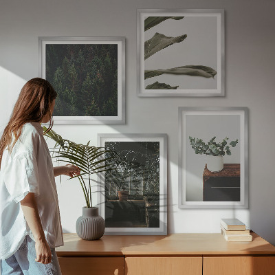 Set of 4 wall art pieces Rustic potted plants