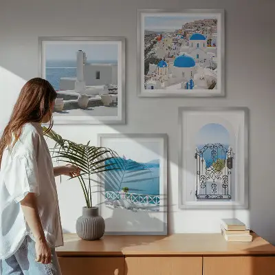 Multi-piece wall decor set white sea buildings in Greece