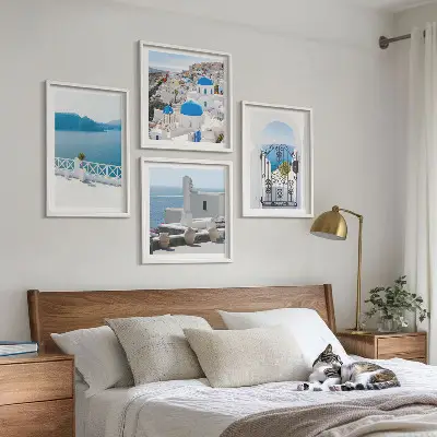 Multi-piece wall decor set white sea buildings in Greece
