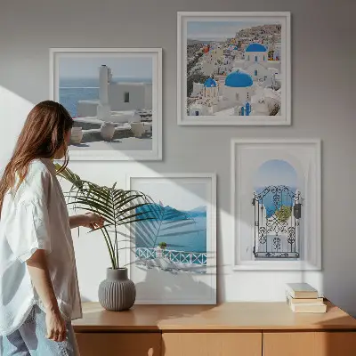 Multi-piece wall decor set white sea buildings in Greece