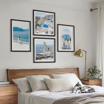 Multi-piece wall decor set white sea buildings in Greece