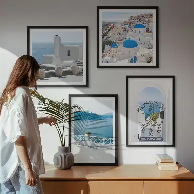 Multi-piece wall decor set white sea buildings in Greece
