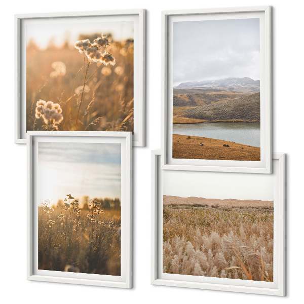 Set of 4 wall art pieces Landscapes meadows mountains lake