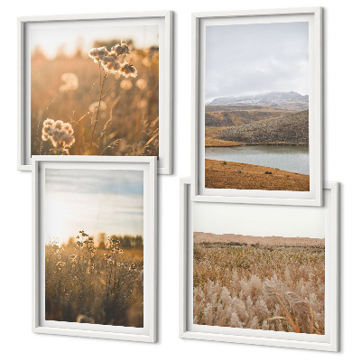 Set of 4 wall art pieces Landscapes meadows mountains lake