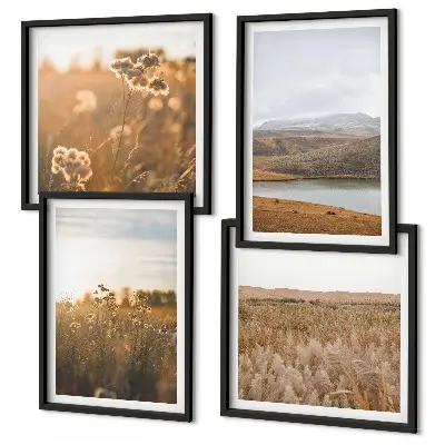 Set of 4 wall art pieces featuring landscape scenes of meadows mountains and a lake