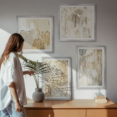Multi-piece wall decor set Beige abstract shapes lines