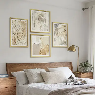 Multi-piece wall decor set beige abstract shapes and lines