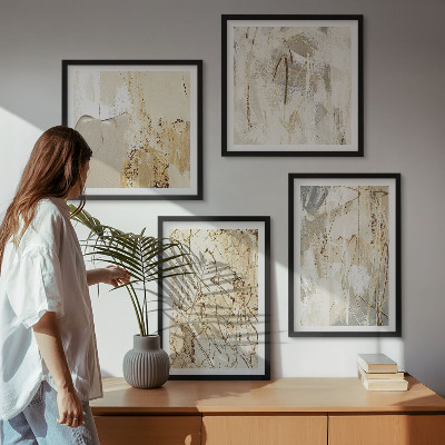 Multi-piece wall decor set Beige abstract shapes lines