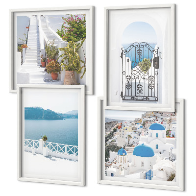 Set of 4 wall art pieces White stairs plants sea