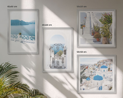 Set of 4 wall art pieces White stairs plants sea